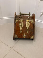 Antique Quality Brass-Mounted Walnut Coal Scuttle