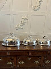 Antique Set Of 3 Quality Harrods Meat Domes