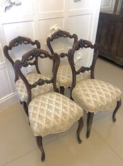 Antique Set Of 4 Carved Walnut Dining Chairs