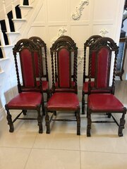  Antique Set Of 6 Oak Barley Twist Dining Chairs
