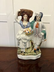 Antique Staffordshire Flatback Of A Country Couple