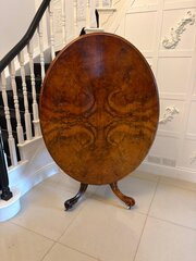 Antique Victorian Burr Walnut Oval Dining Table