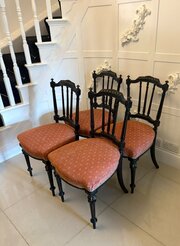 Antique Victorian Set Of 4 Ebonised Dining Chairs