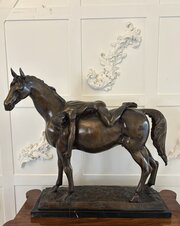 Large Antique Bronze Study Of A Nude Male On Horse