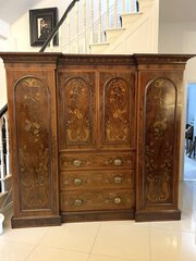 Large Antique Victorian Inlaid Mahogany Wardrobe 