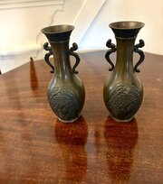 pair of japanese meiji bronze vases Pair of Antique Japanese Meiji Bronze Vases