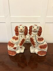 Pair Of Antique Staffordshire Spaniel Dogs