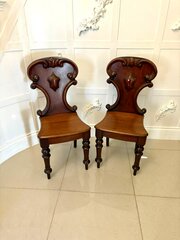 Pair Of Antique Victorian Mahogany Hall Chairs