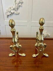 Pair Of Antique Victorian Quality Brass Fire Dogs