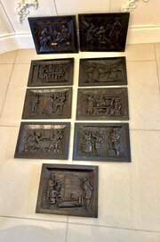 Set Of 9 Antique Victorian Hand-Carved Oak Panels