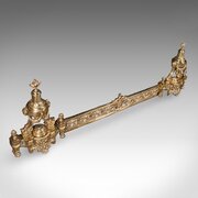Antique Adjustable Fire Curb, Brass Hearth Fender