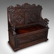 Antique Baronial Settle, Scottish, Carved Oak