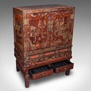 Antique Campaign Cabinet On Stand, Oriental, 1900