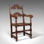 Antique Carved Elbow Chair, Oak, Side, Hall Seat