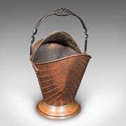 Antique Coal Scuttle, English, Copper, Fireside