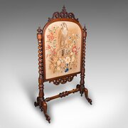 Antique Embroidered Fire Screen, English, Walnut