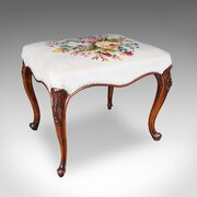 Antique Fireside Footstool, English, Needlepoint