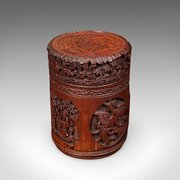 Antique Handmade Spice Pot, Oriental Carved Bamboo