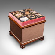 Antique Ottoman Footstool, English, Needlepoint