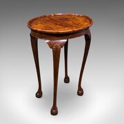 Antique Oval Side Table, English, Burr Walnut