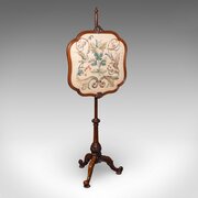 Antique Pole Screen, English, Fire Panel, Tapestry