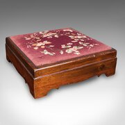 Antique Upholstered Footstool, English, Pitch Pine