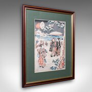 Antique Woodblock Picture, Japanese Meiji, Framed 