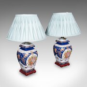 Pair Of Vintage Table Lamps, Oriental Ceramic