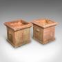 Pair, Vintage Square Planters, English, Terracotta