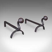 Pair Of Antique Andirons, English, Wrought Iron