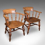 Pair Of Antique Country House Captains Chairs