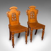 Pair Of Antique Hall Chairs, Scottish, Oak, Seat