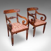 Pair Of Antique Morning Room Elbow Chairs, English