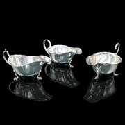 Trio Of Antique Sauce Dishes, English Silver Plate