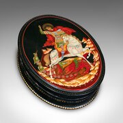 Vintage Oval Keepsake Box, Russian, Lacquered Case
