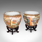 Vintage Planter On Stand Duo, Japanese, Ceramic