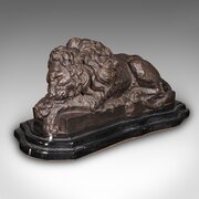 Vintage Recumbent Lion, French, Bronze, Marble