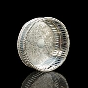 Vintage Wine Bottle Coaster, English, Silver Plate