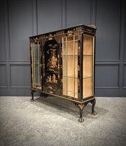 Black Lacquered Chinoiserie Display Cabinet