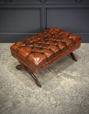 Hand Dyed Buttoned Leather Footstool