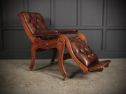 Mahogany & Buttoned Brown Leather Reclining Chair 