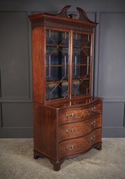 Rare Georgian Marquetry Inlaid Mahogany Bookcase