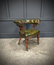 Victorian Mahogany & Green Leather Desk Chair