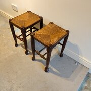 Oak stools with rush seat Rare pair