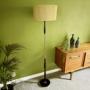 Ebonised Teak / Brass Standard Lamp, Green Shade
