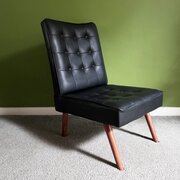 Mid Century Black Vinyl Lounge Chair | Teak Legs 
