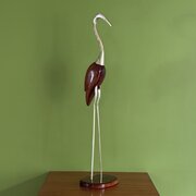 Mid Century Solid Teak And Brass Heron Figure
