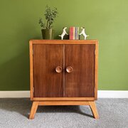 Mid Century Walnut And Beech Vinyl Record Cabinet 