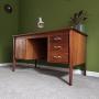 Teak Twin Pedestal Desk by Russell of Broadway