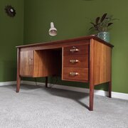 Teak Twin Pedestal Desk By Russell Of Broadway